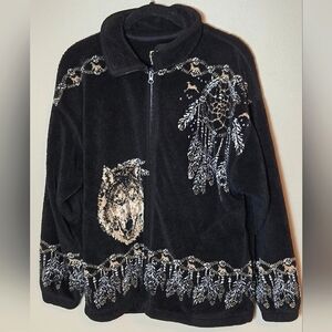 Vintage 90's Bear Ridge Wolf & Dreamcatcher Cabincore Rustic Fleece Jacket-Small